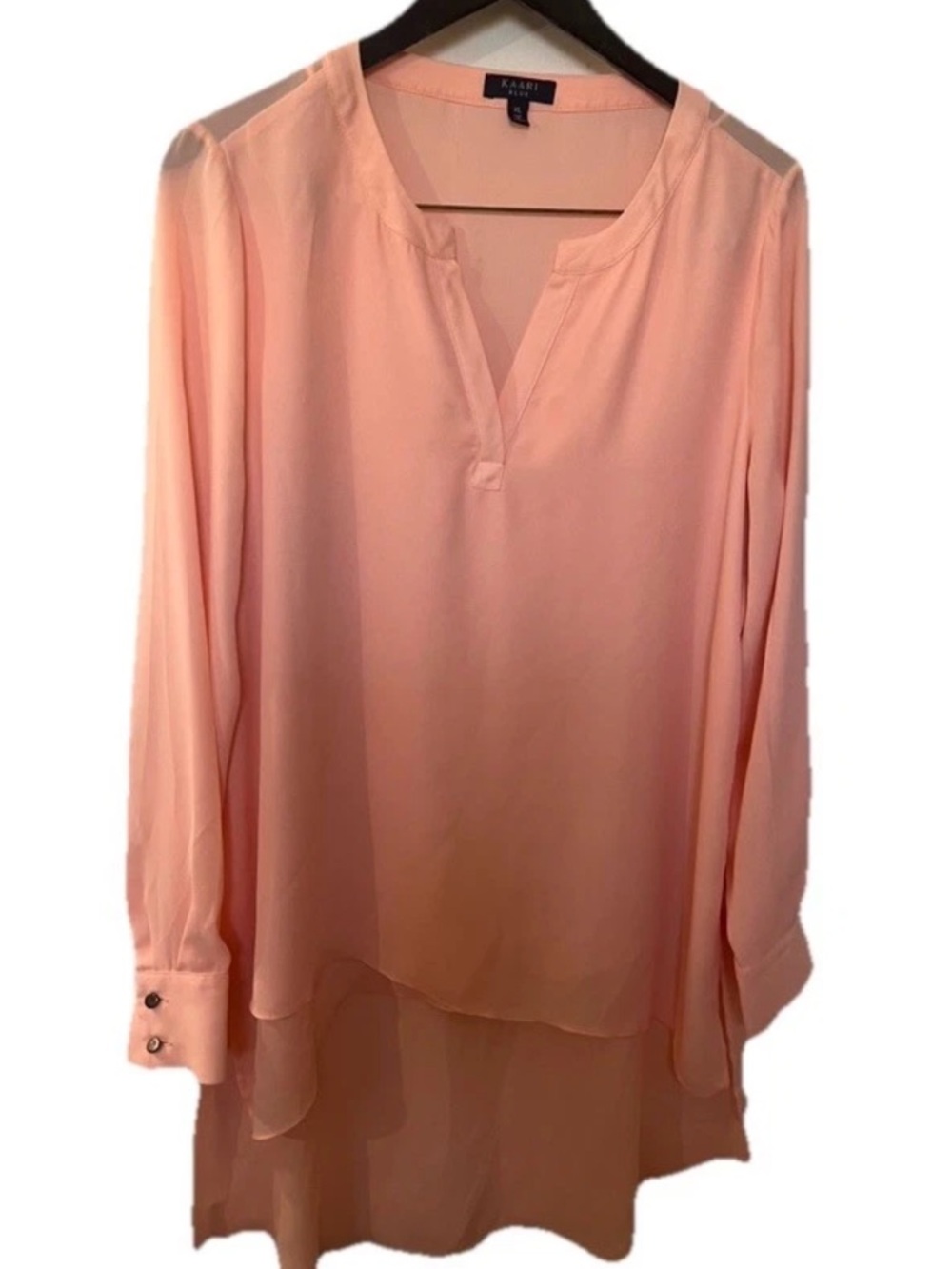 Kaari Blue Peach High-Low V-Neck Tunic Blouse - Women's XL